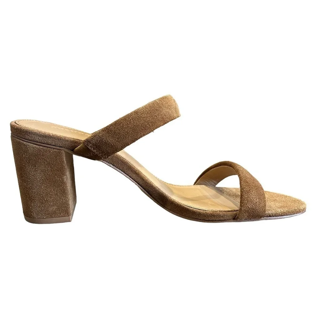 Soludos Ines Suede Open Toe Block Heel Sandals Walnut Brown Size 8.5